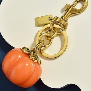 Pumpkin purse charm with gold hardware clips onto your bag